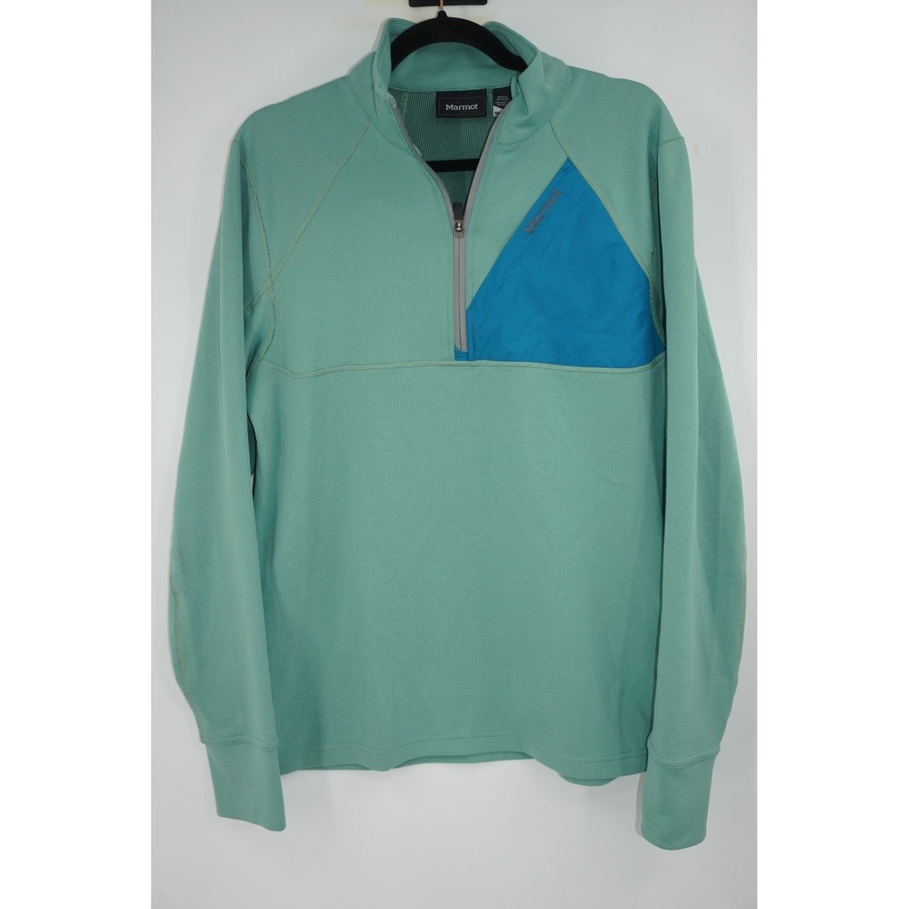Marmot Pullover Men's Medium Green Quarter Zip Hiking Grid Fleece Colorblock